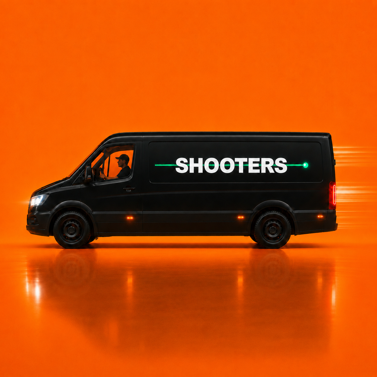 Shooters-bestelwagen vertrekt na afloop van het event
