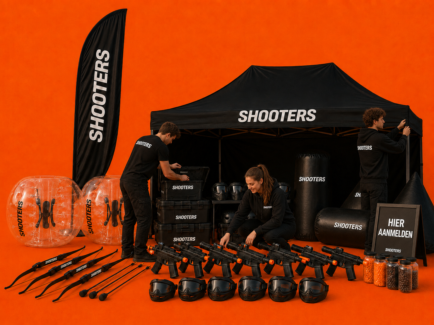 Shooters-team bereidt de eventlocatie voor