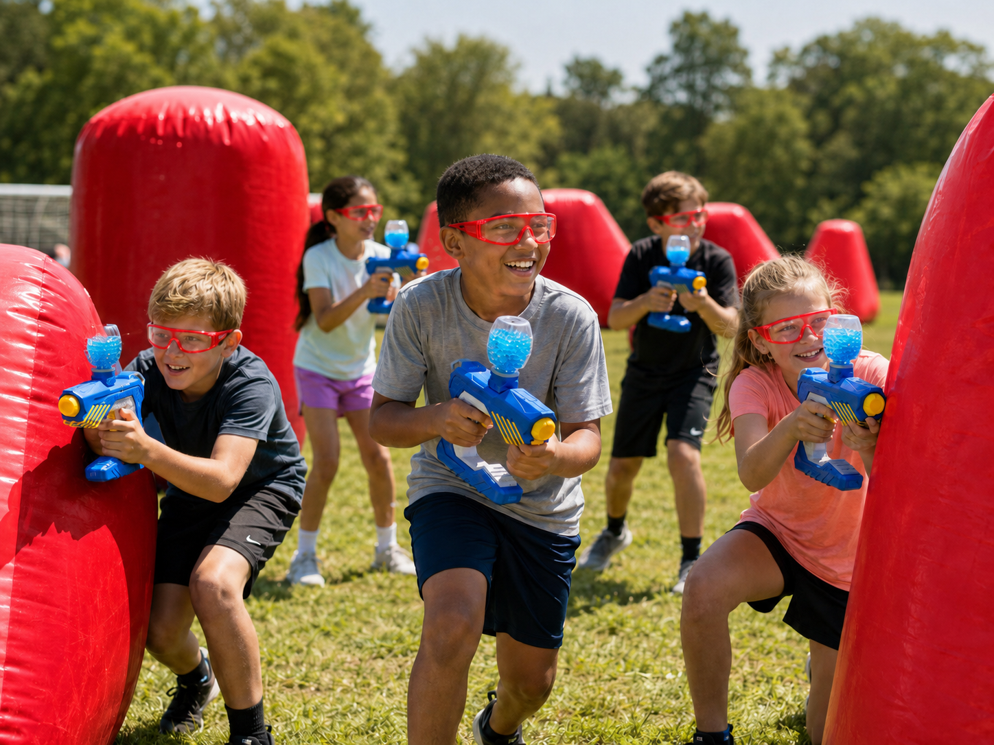 Kinderen aan het spelen met gelblasters